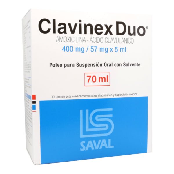 Clavinex Duo Amoxicilina 400 Mg / Acido Clavulánico 57 Mg 70 Ml - Farmati Chile - Farmati