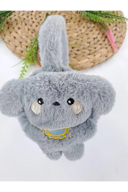 Boys Grey Plush Winter Earmuffs – Fluffy Puppy Ear Warmers for Kids