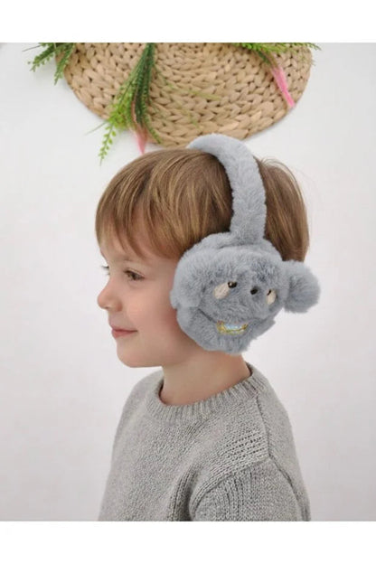 Boys Grey Plush Winter Earmuffs – Fluffy Puppy Ear Warmers for Kids