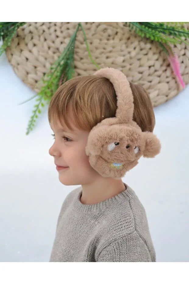 Boys Brown Plush Winter Earmuffs – Fluffy Puppy Ear Warmers for Kids