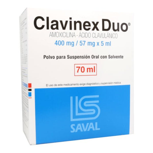 Clavinex Duo Amoxicilina 400 Mg / Acido Clavulánico 57 Mg 70 Ml - Farmati Chile - Farmati